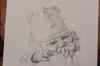 draw a detailed baby portrait using graphite pencil