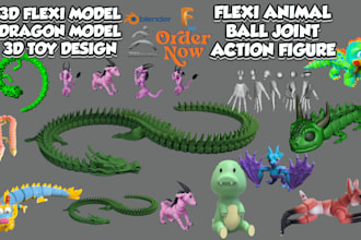 flexi model, ball joint, flexi animals, 3d dragon,  toy design for 3d printing