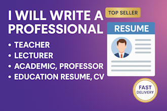 write a professional teacher, lecturer, academic, professor education resume, CV