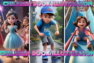 draw children story book illustration, kids picture book design