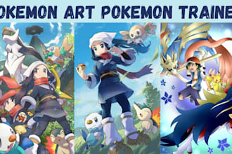 draw pokemon or fakemon team monster anime character pokemon trainer pokemon art