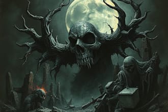 draw detailed dark art illustration metal album cover