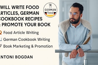 write food article, german cookbook writing recipe ebook and book promotion