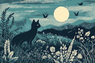 illustrate botanical and animal linocut illustration