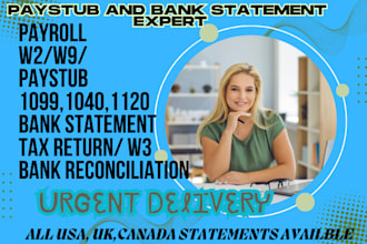 do paystubs, check stub, stubs, w2, 1099, 1040 and bank reconciliation for you