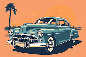draw vintage car illustration for t shirt design