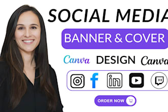 design linkedin cover banner, twitch logo, twitter post branding kits on canva