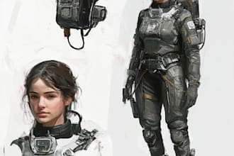 draw fantasy, sci fi, character with hyper realistic style