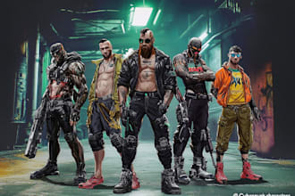 create cyberpunk and fantasy character splash art