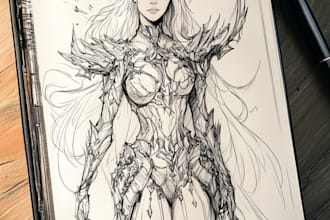 make sketches of fantasy, sci fi and horror character in unique style