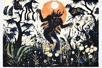 create artistic linocut illustration in my style