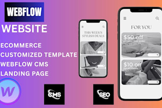 build webflow landing page, cms, customize template, update website content, SEO