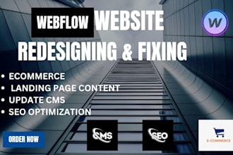 fix, redesign webflow website landing page, content, template, update cms, seo