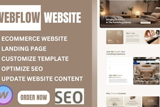 build webflow ecommerce website, redesign customized template, landing page, cms