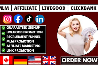 promote your mlm and affiliate link, recruitment setup, website link, shoutout