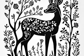 create animal linocut tshirt design for brands