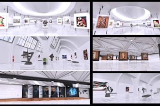 create 3d exhibition room interior, museum interior, art gallery space, museum