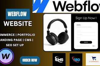 build, ecommerce webflow website design, portfolio landing page, cms, SEO set up
