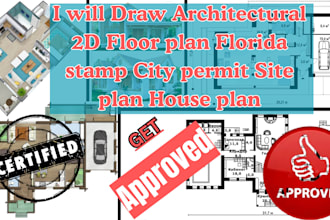 draw architectural 2d floor plan florida stamp city permit site plan, house plan
