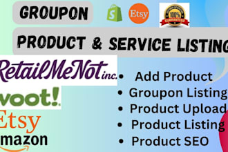 setup and optimize groupon product listing shopify etsy amazon product listing