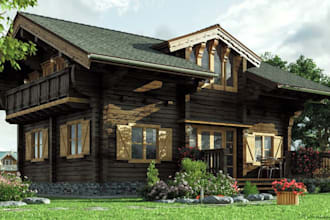 design interior mountain chalet,warm wood,chalet house rendering,exterior,duplex