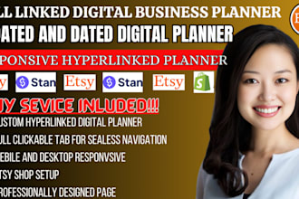 design a digital product mockup responsive hyperlinked planner, setup esty shop