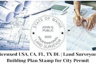 license USA, ca, fl, tx dl, land surveyor, building plan stamp for city permit,