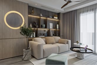 render 360 panorama interior apartment, realistic render exterior, villa house