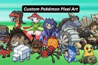 design amazing pokémon art and fakemon sprite sheet, pixel art designs