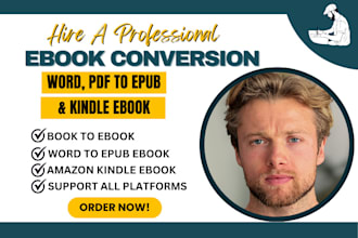 do ebook conversion from PDF, indesign into epub, word and kindle formats