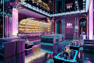 model 3d rendering and design for your lounge,nightclub,restaurant,barpub lumion