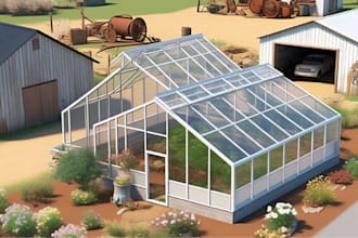 do 3d greenhouse, farm, livestock shed, barndominium, garden design