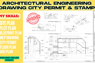 architectural drawing, engineering and framing plan, seal, stamp for city permit