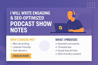 write SEO optimized podcast show note