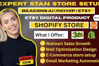 stan store marketing, digital product design beacons ai payhip shopify marketing