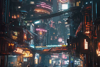 design cyberpunk city futuristic landscape or sci fi concept art
