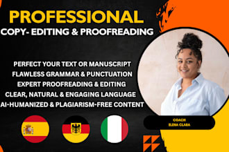proofread, edit or rewrite your text, book, document in spanish, german, italian