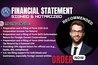 prepare and efile form, cpa, us tax filling, CPA letter sign financial statement