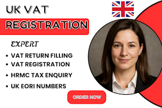 handle UK vat registration, prepare and submit accurate quarterly vat returns