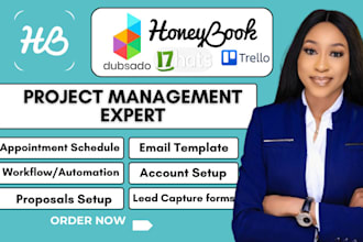 setup honeybook account, dubsado account workflow, 17hats, trello crm account
