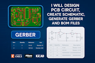 design pcb circuit, create schematic, generate gerber and bom files