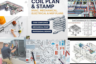 design coil and mep plans with hvac, load calculations, and stamps