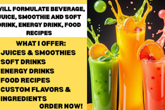 formulate beverage, juice, smoothie and soft drink, energy drink, food recipes