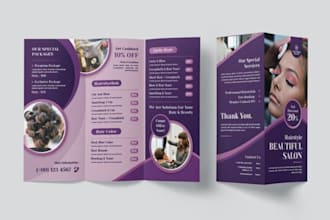 design spa salon brochure, skincare menus and fashion flyers