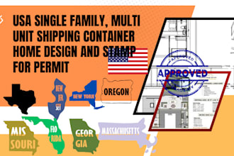usa single family, multiunit shipping container home design and stamp for permit