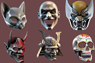 sculpt custom 3d halloween cosplay mask, 3d helmet, 3d mask model for printing