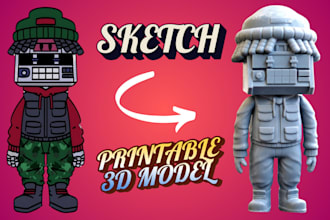 convert 2d to 3d model 2d drawing to 3d toy figurine stl for 3d printing