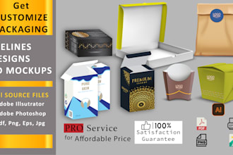 do custom product packaging dieline, designs with 3d mockups