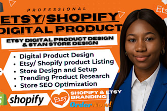 design shopify digital products store setup etsy digital products, stan design