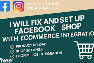 fix and setup facebook shop, instagram shop, tiktok shop with ecommerce platform